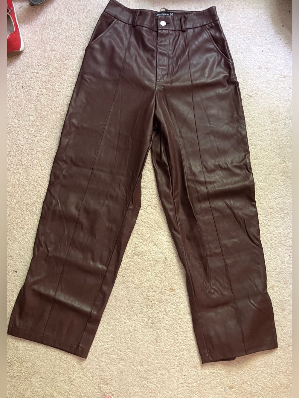 PrettyLittleThing Brown Faux Leather Wide-Leg Pants